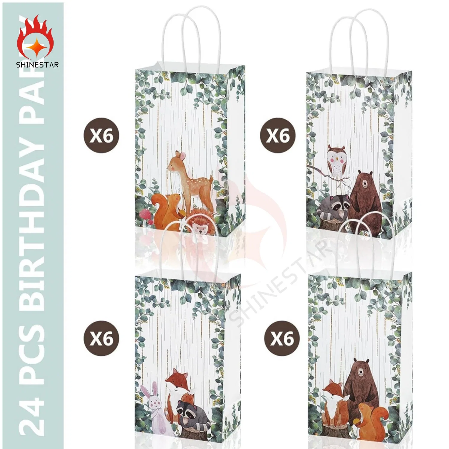 Cute Animal Colorful Pattern Printing Stand up Card Shopping Paper Bag