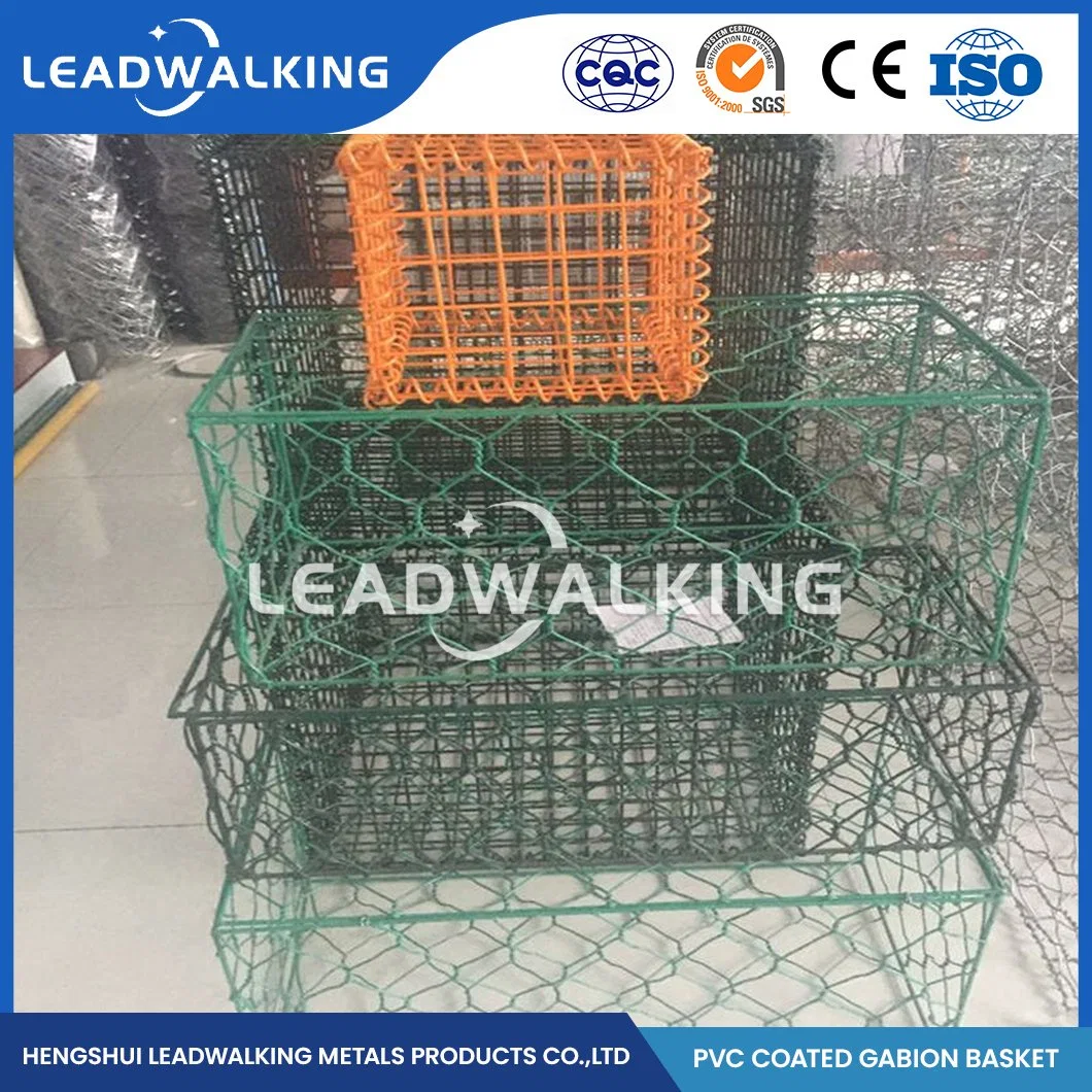 Leadwalking 4.0*1.0*1.0 Size Hexagonal Gabion Stone Basket Factory Civil Engineering Galvanized Gabion Netting China 100X150mm Mesh Hexagonal Gabion PVC Coated