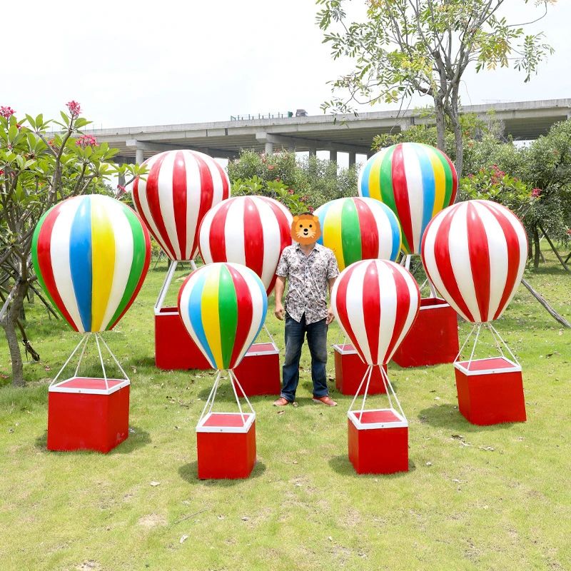 Hand Crafted Large Size Store Decoration Hot Air Balloon Fiberglass Sculpture for Art Garden Pack Display