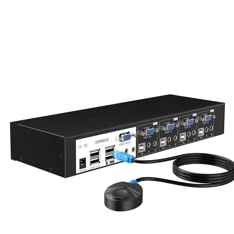 مفتاح USB VGA KVM رباعي المنافذ تلقائي مع خرج الصوت