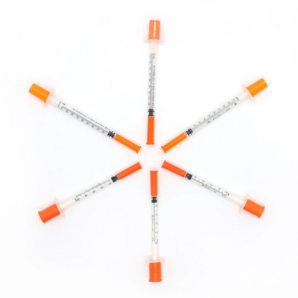 Disposable Injection Puncture Strerile Instrument CE Eo 0.5ml 1ml PE/Blister Packaging Insulin Syringe Orange Cap with Fixed Needle