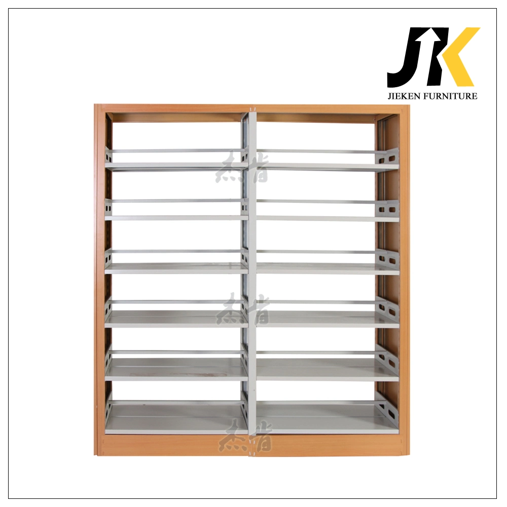 Office Furniture Double-Sided Steel-Wood Floor Bookcase Free-Standing Bookshelf