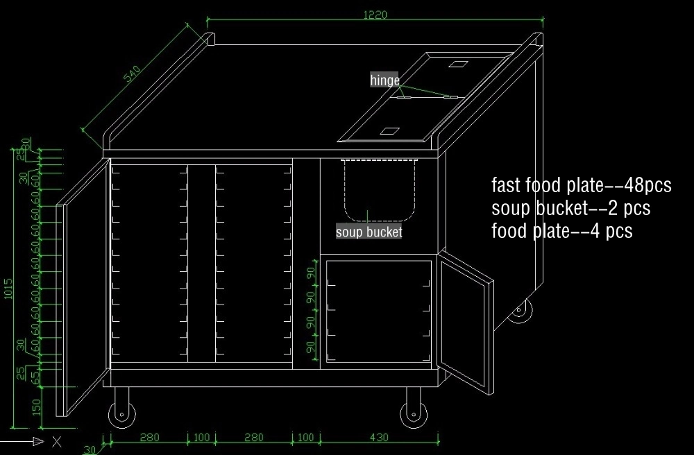 Factory 304 Stainless Steel Electric Heating Dinner Cart Mobile Food Trolley Price