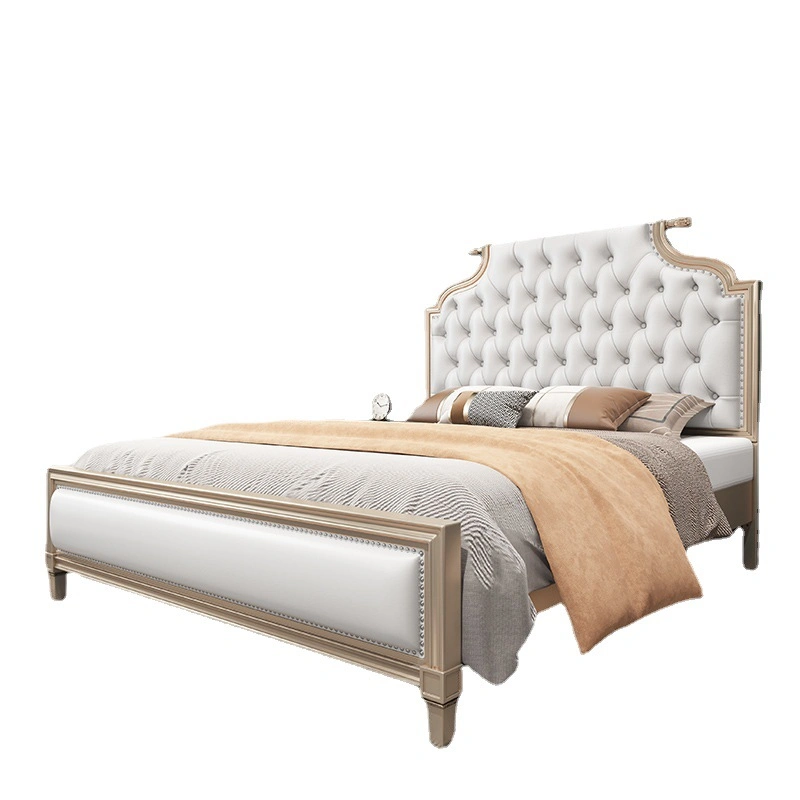 Neues Design Massivholz Queen-Bett Gepolstertes Leder Voller Polsterung Holzbett