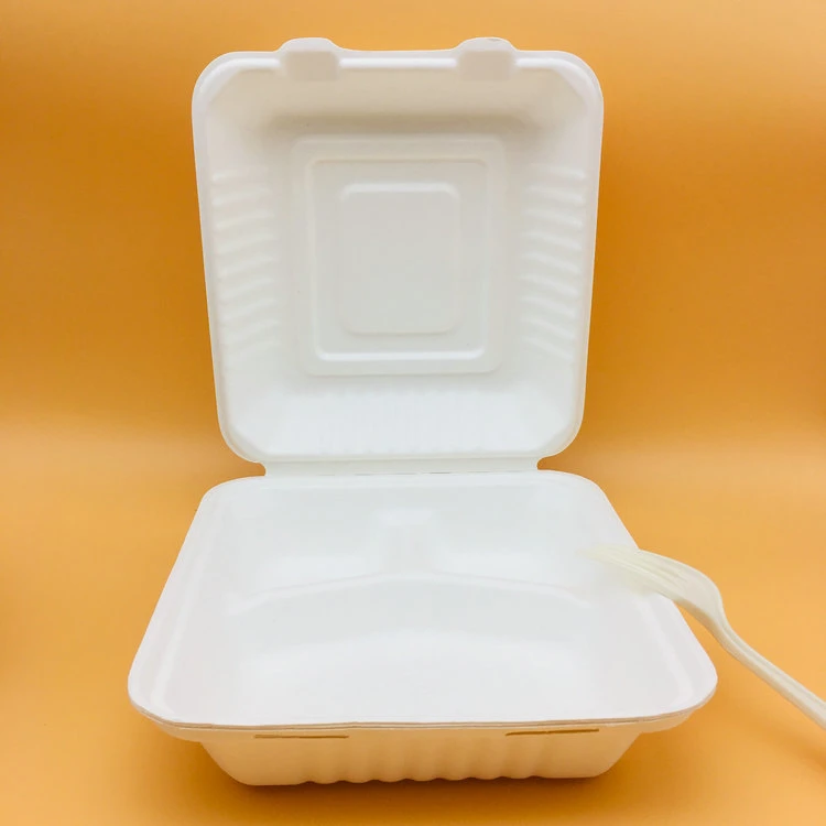 Wholesale/Supplier 3 Compostable Custom Logo Paper Bagasse Lunch Box