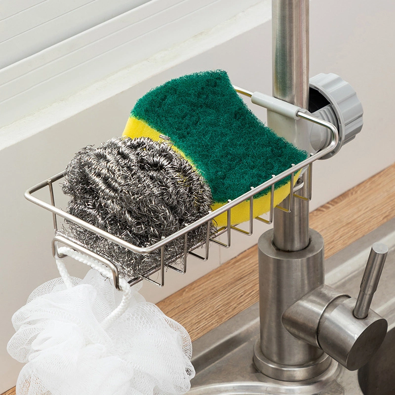 Stainless Steel Kitchen Over Faucet Hanging Soap Sponge Holder Sink Organizer for Sponge Soap Dishcloth Brush Sink Caddy