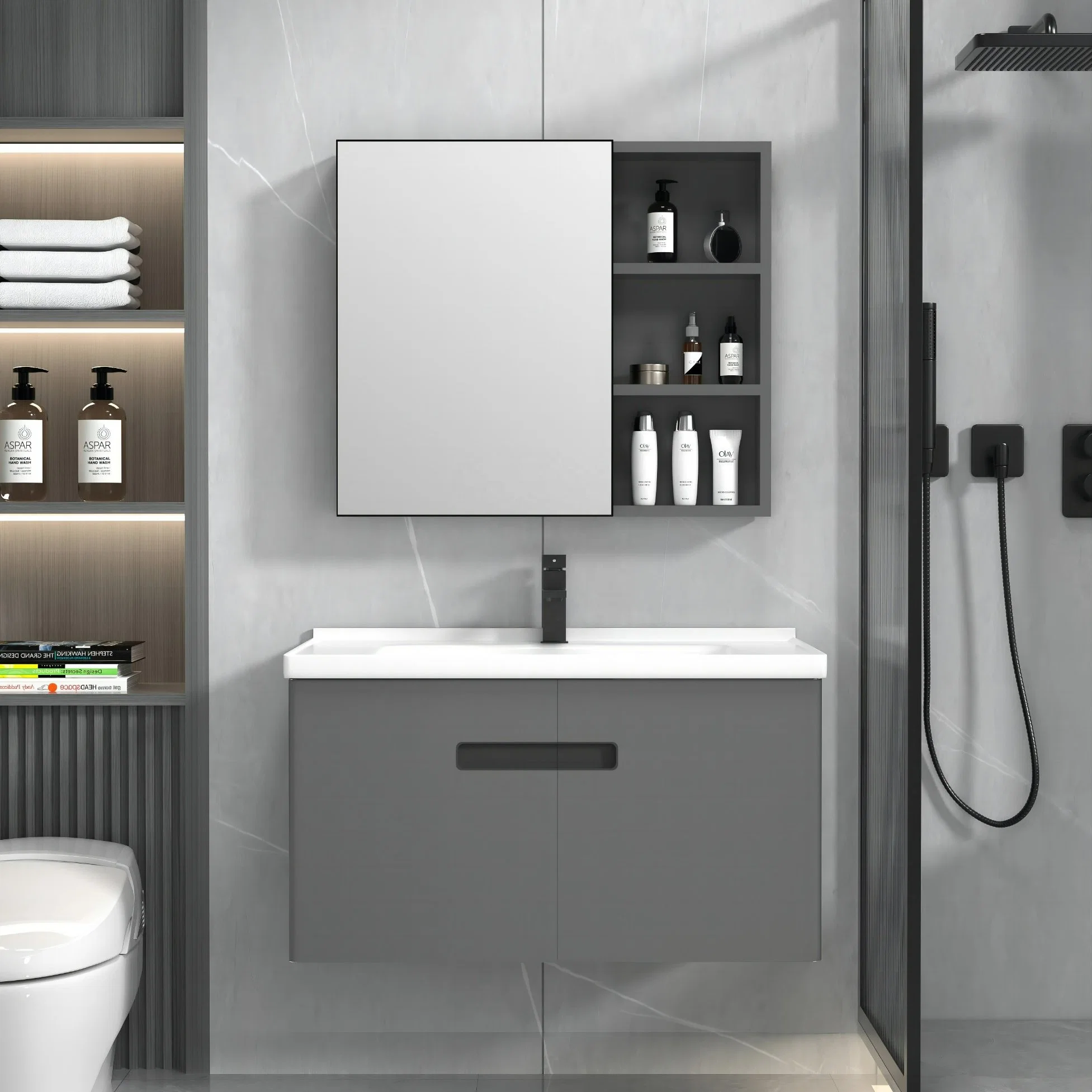 Modern Style Hot Selling Custom Home Sanitary Ware Vanity Bathroom Cabinet Furniture with Ceramic Basin