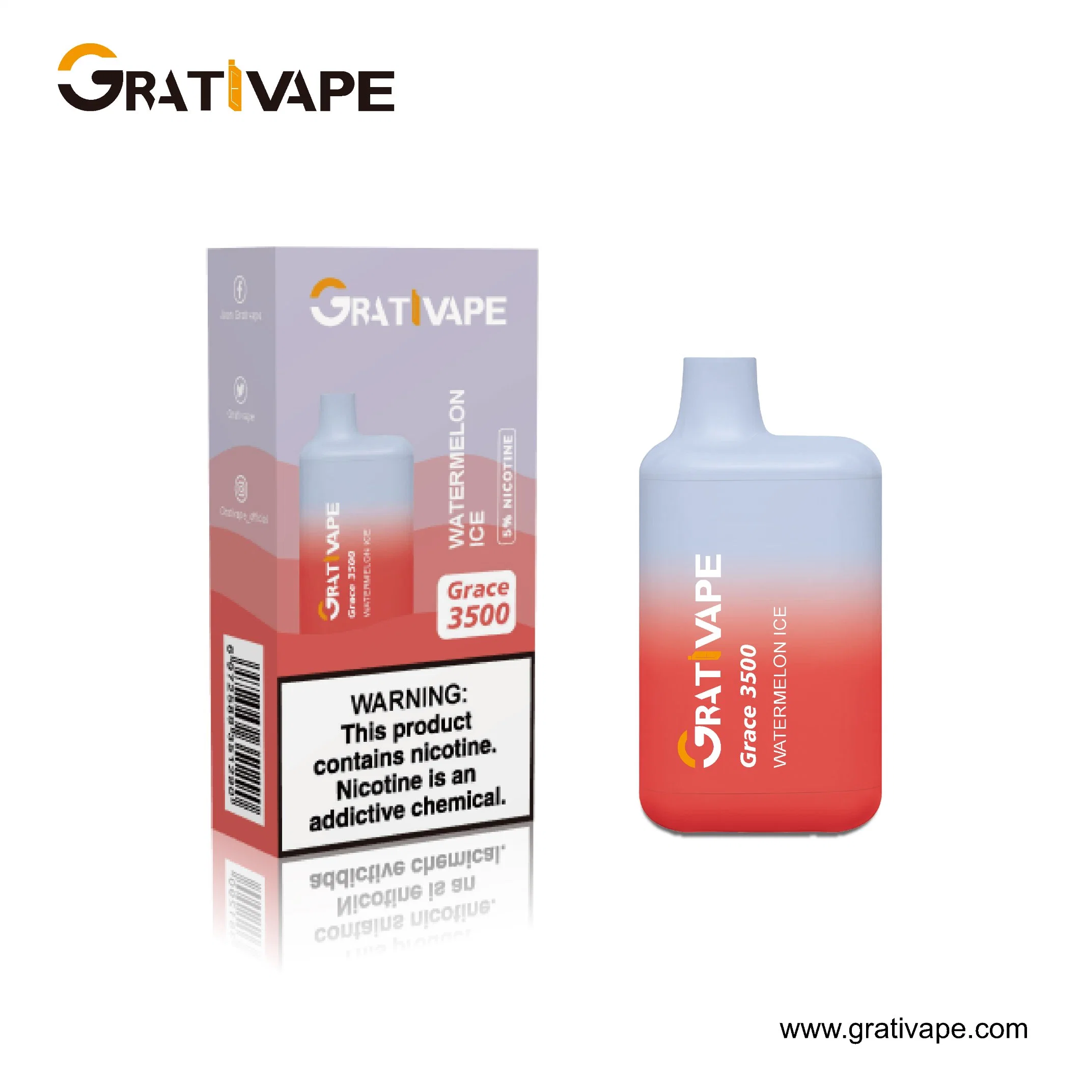 OEM/ODM Grativape Grace 3500 Puff 10flavors 0%/2%/3%/5% Nic E Cigarette Disposable/Chargeable Vape