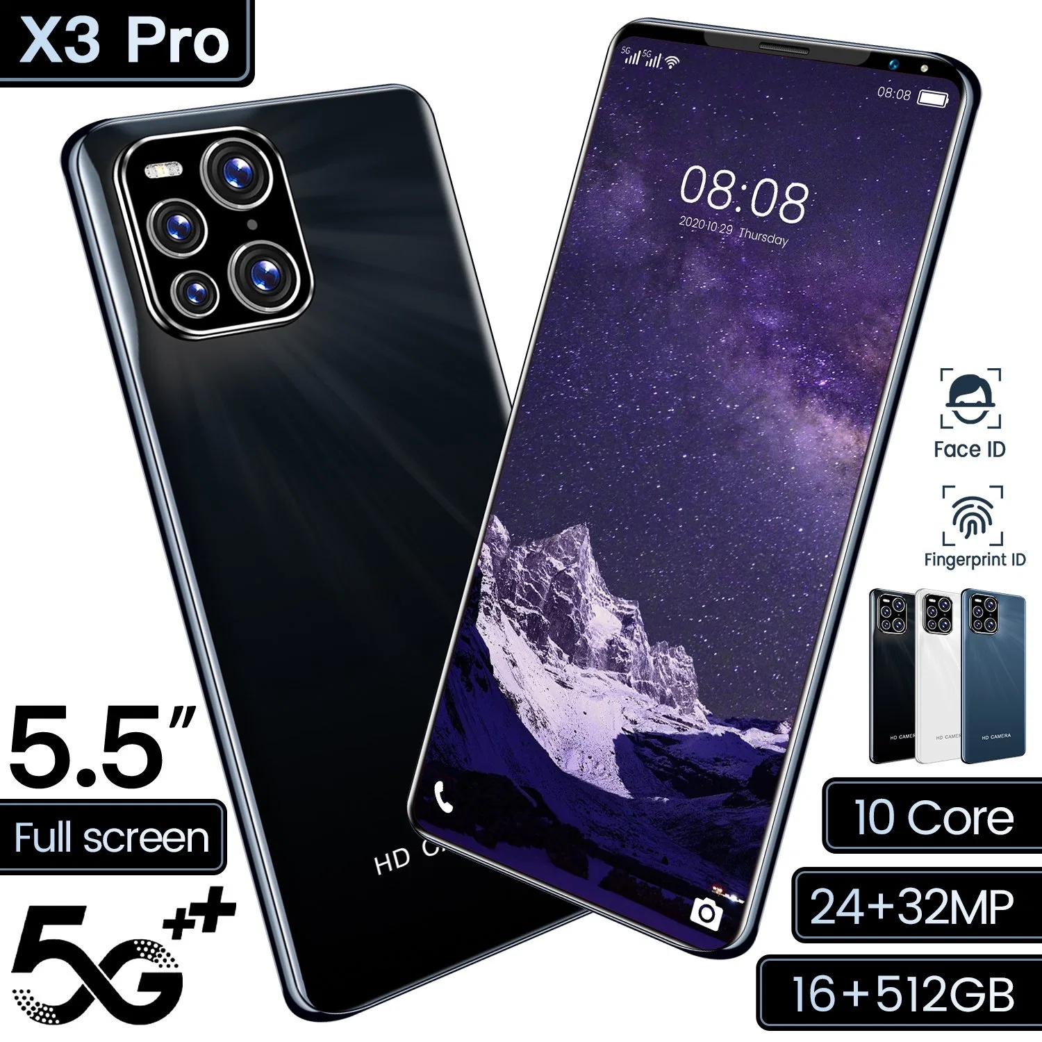 X3 PRO Triple Camera Cellphone 6.53" 13MP Selfie Triple Slots Dual 4G Mobile Phone