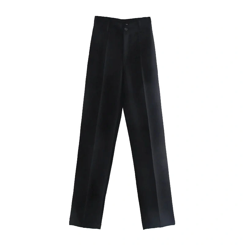 Femmes chic mode Bureau vêtements droits Pantalon vintage taille haute Pantalon habillé à fermeture à glissière et fermeture à glissière pour Femme