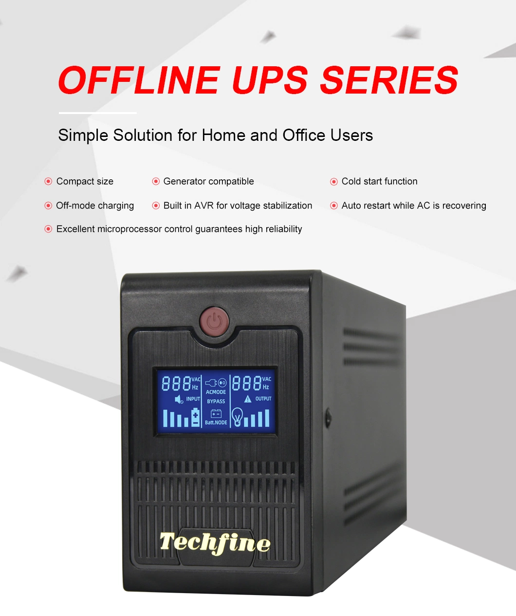 مزود طاقة Techfine 650va Line Interactive UPS لجهاز الكمبيوتر المنزلي مزود طاقة UPS غير متصل بالشبكة