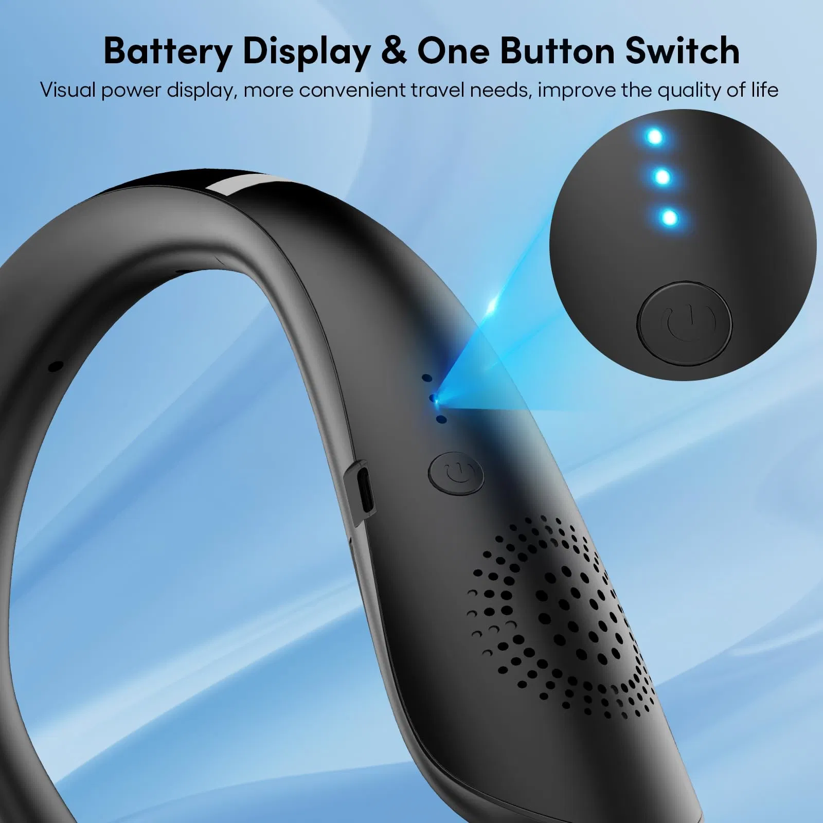 Manos libres USB Negro al por mayor refrigeración recargable portátil Ventilador de Cuello al aire libre Personal