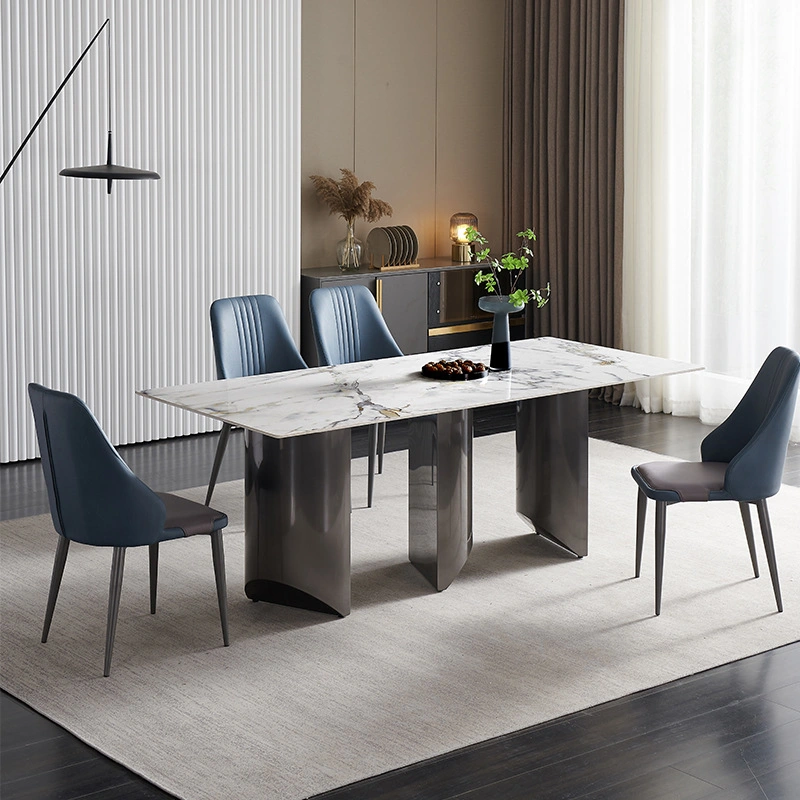 Light Luxury Modern Style Marble Dining Table Set Modern Pattern Slate Dining Tables 6 Seats Chairs Home Dining Furniture