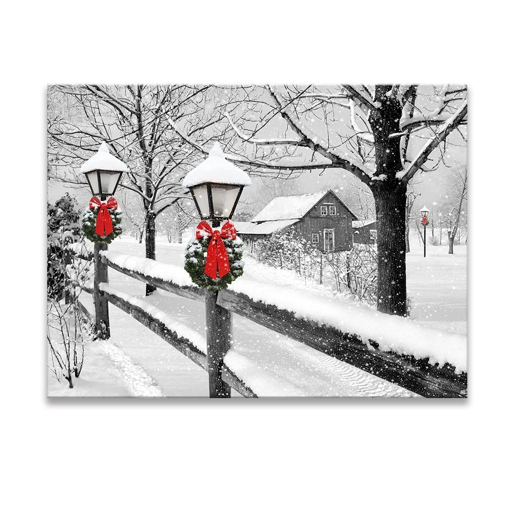 LED Light Canvas Wall Art for Gift and Home Decoration Snow Landscape Printing Design on Light Canvas Painting