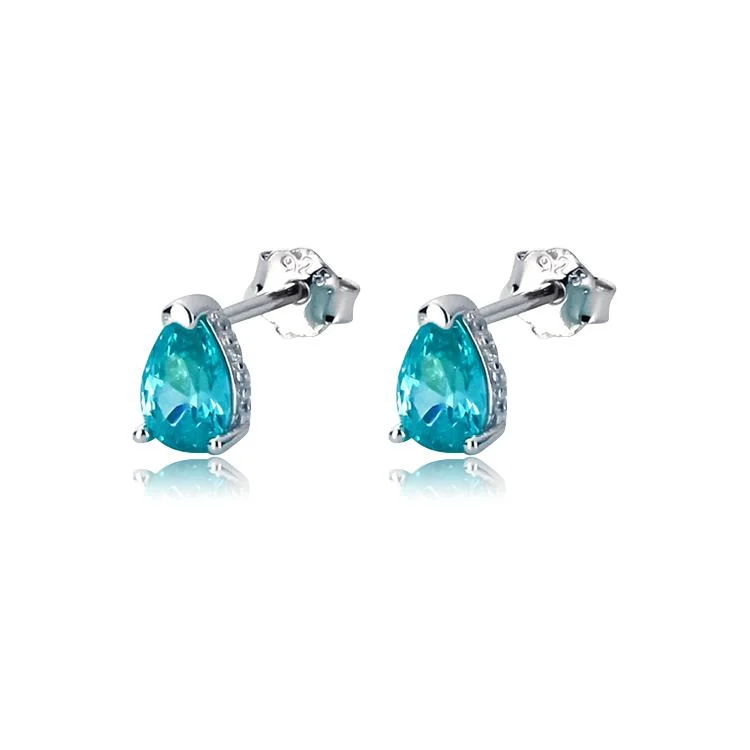 High quality/High cost performance  925 Sterling Silver Paraiba Pear Shape Small Size CZ Stud Earrings Fashion Jewelry Gift for Women