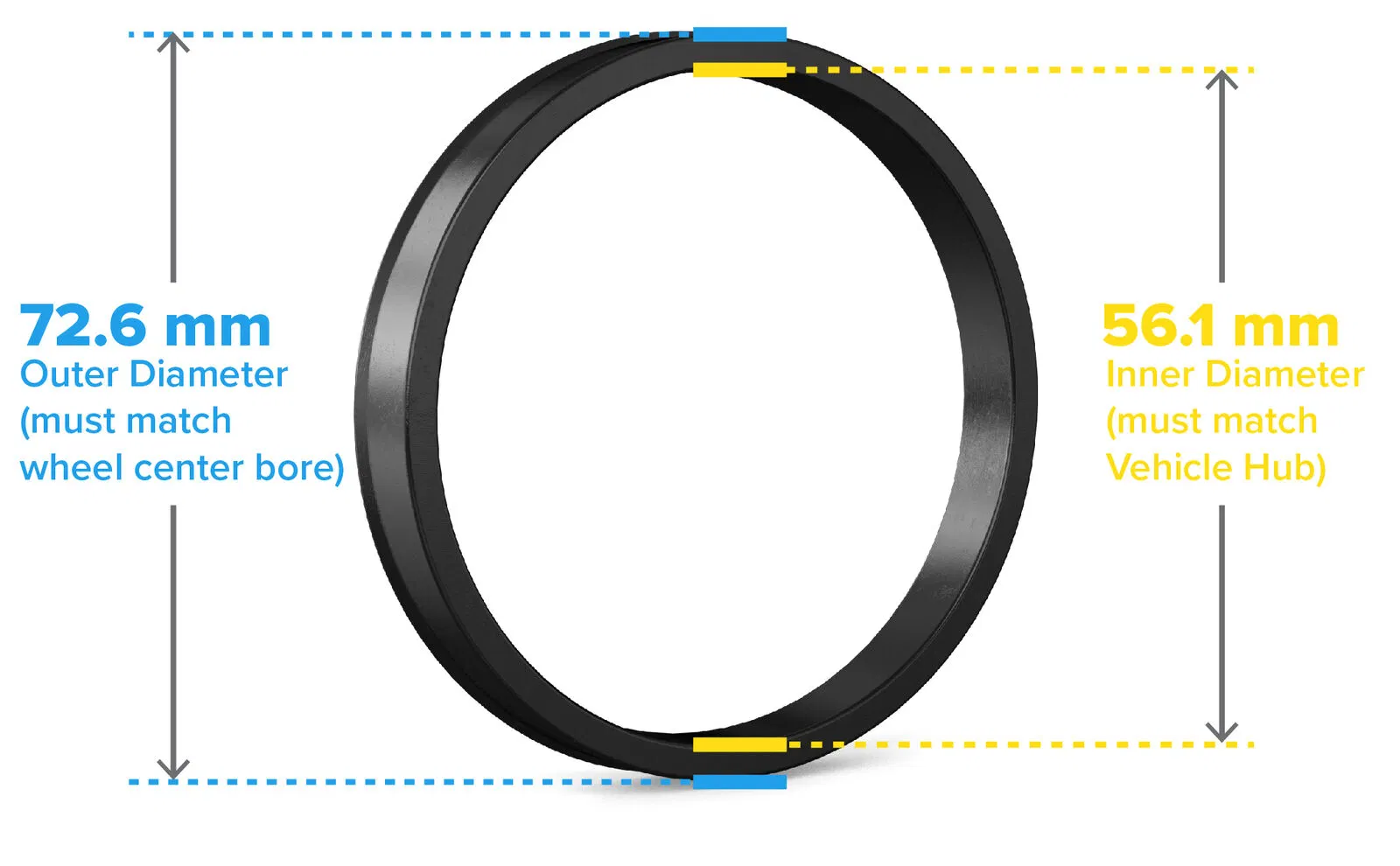 Plastic Hubcentric Rings 56.1mm Hub to 72.6mm Wheel