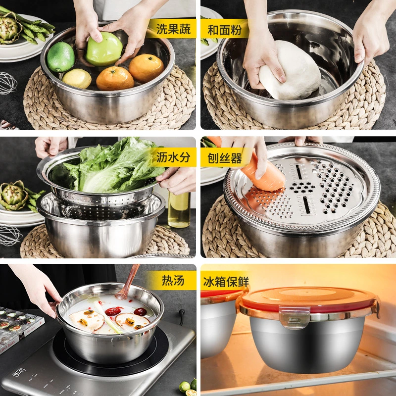 Multifuctional Stainless Steel Food Grade Colander Basin Grater Set