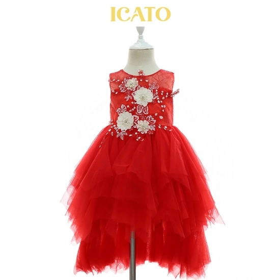 2-10t Fleur rouge Robe de filles peu d'enfants de la Dentelle partie mariage robes de princesse Tutu pour les enfants