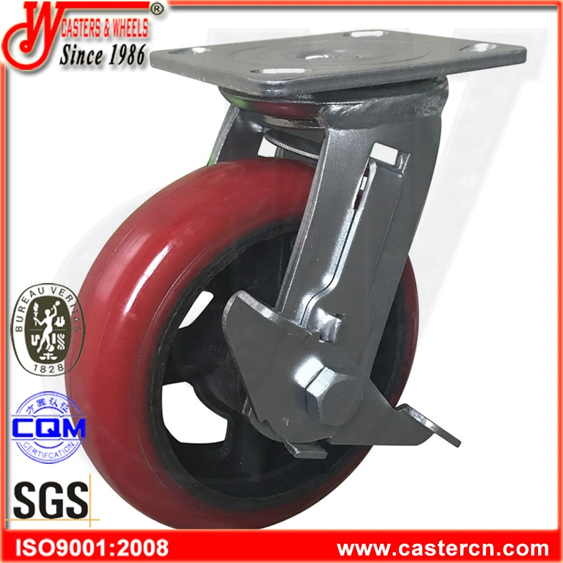 8X2 Korea Type Rounded PU Swivel Casters with Side Brake