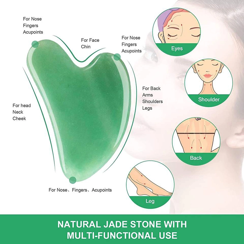 Jade verde Gua Sha definir as Ferramentas de Elevação Facial Massageador Corporal Placa Guasha Rolete de rosto