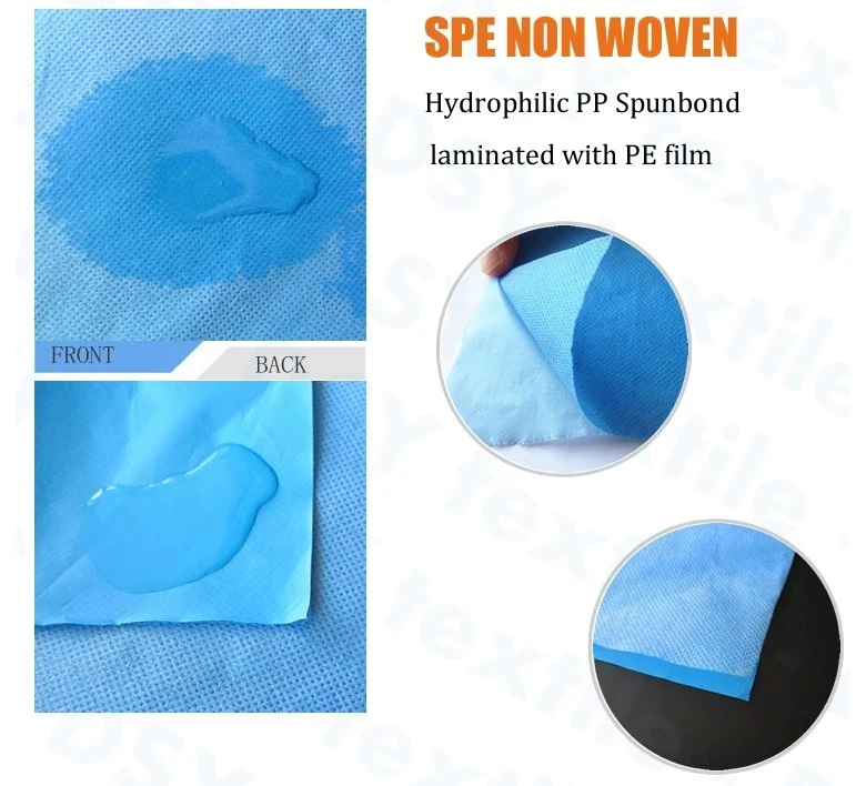 Surgical Drape Material Hydrophilic PP Nonwoven Coated PE Film Total Weight 60GSM