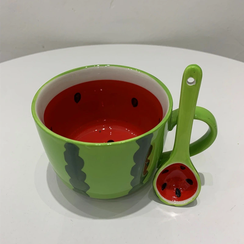 Hot Sale Ceramic Gifting Cups Saucers Spoons Cute Fruit Tea Coffee Set