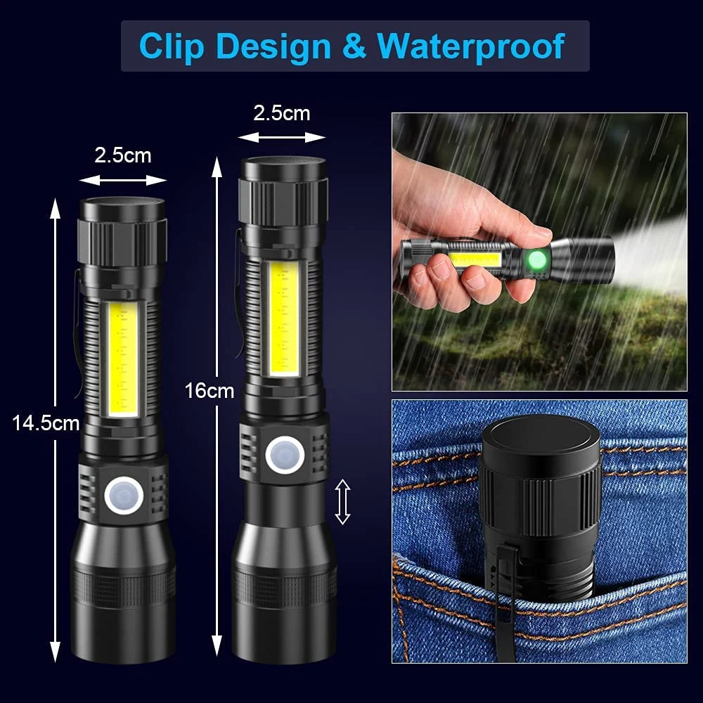 Multifunctional LED Flashlight UV Light/White Light/Red Light 7 Switch Modes Flashlights Waterproof 3 in 1 Torch Zoomable Flashlight for Camping Car Repairing