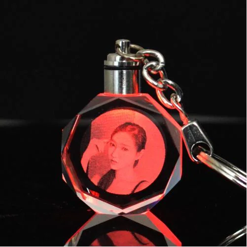 Custom Personalised Keyrings Engraved 3D Laser Photo Crystal Keychain for Gift
