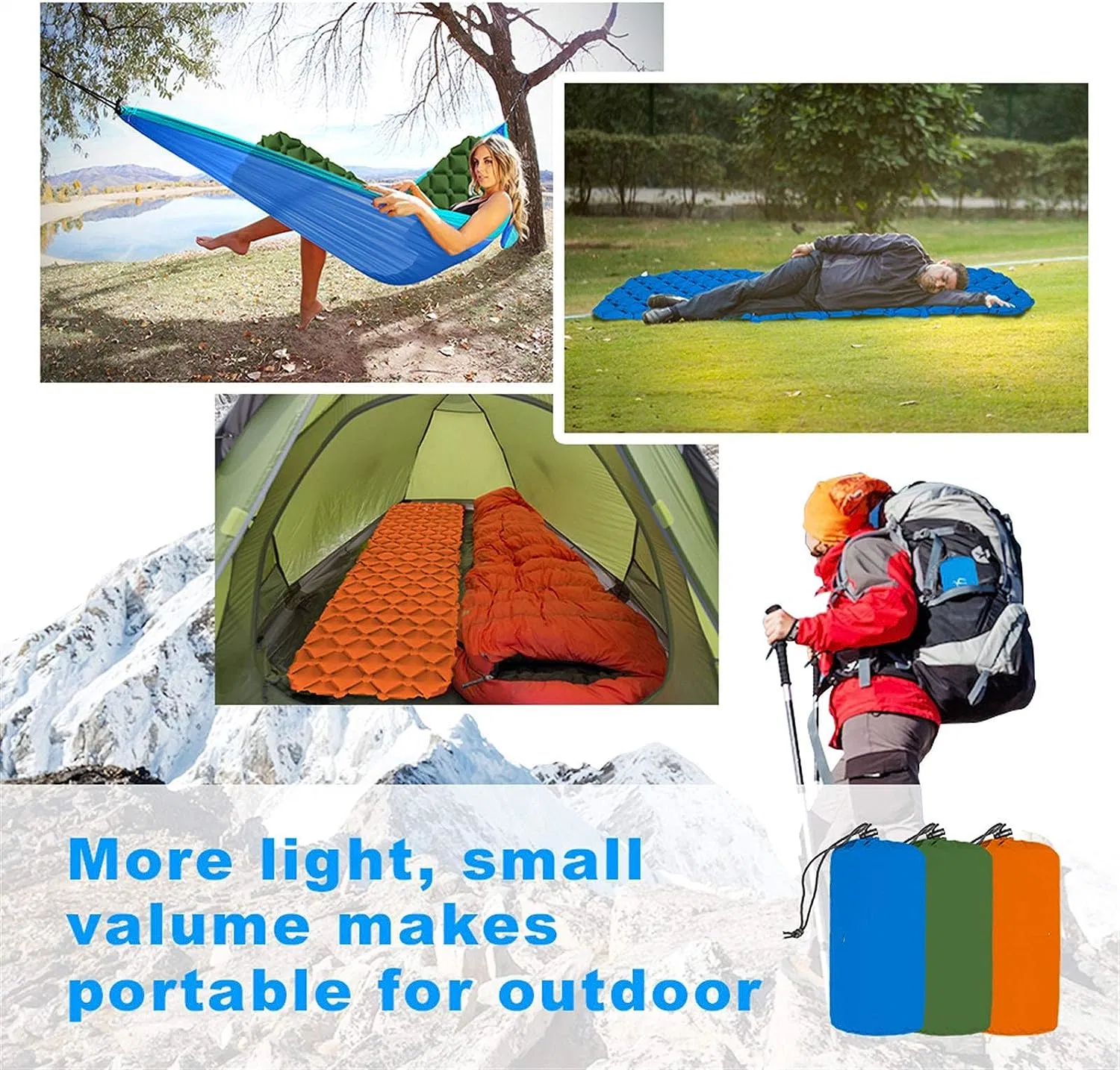 Inflating Ultralight Sleeping Pad Compact for Backpacking, Camping, Travel Ci10736