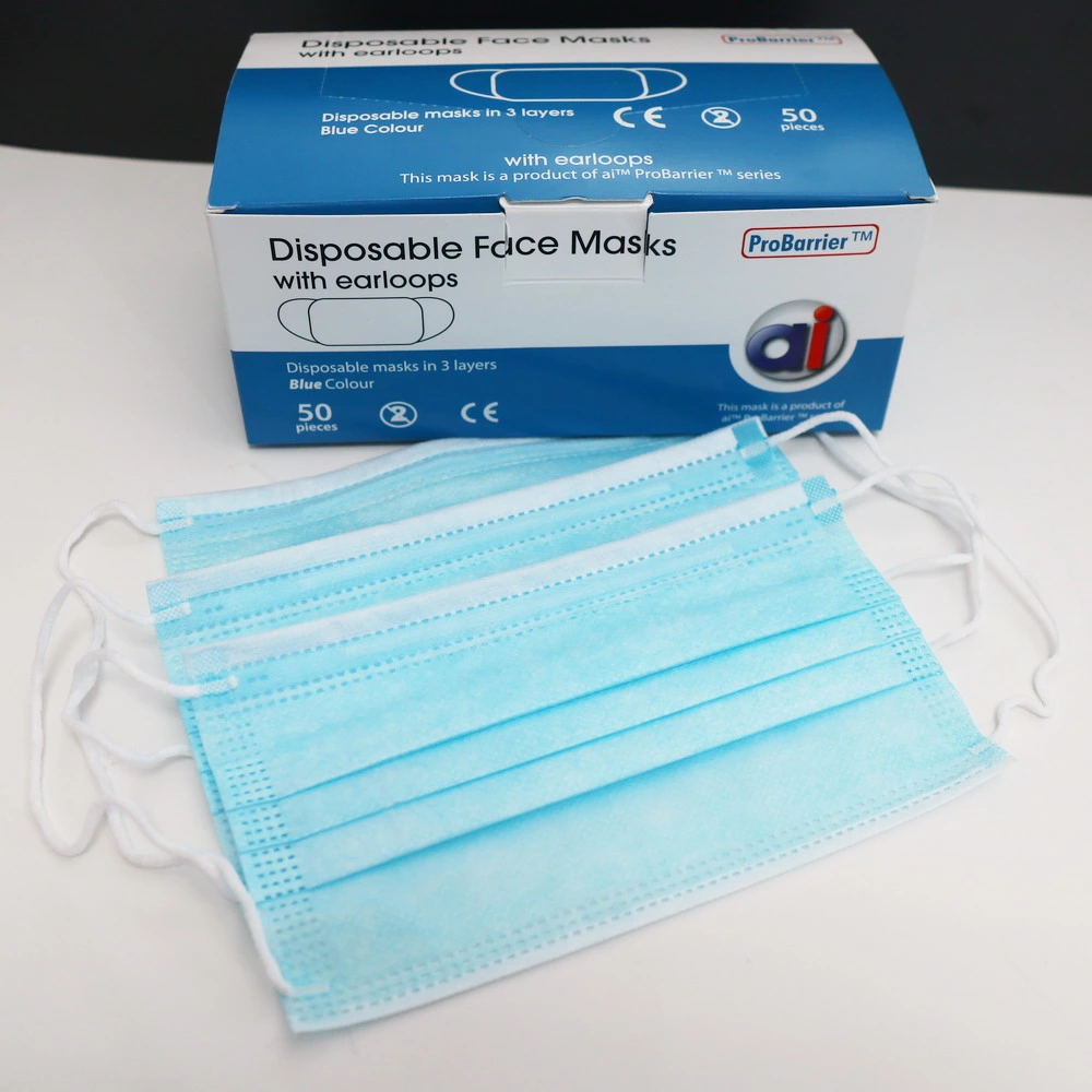 3 Capas desechables Mascarilla Mascarilla no tejido en color azul 50 PCS Mascarillas desechables