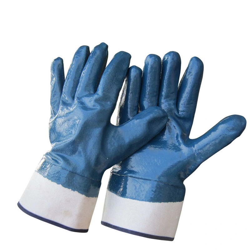 Oil-Proof Cotton Jersey Liner Nitrile Fully Dipped Safety Cuff Work Gloves