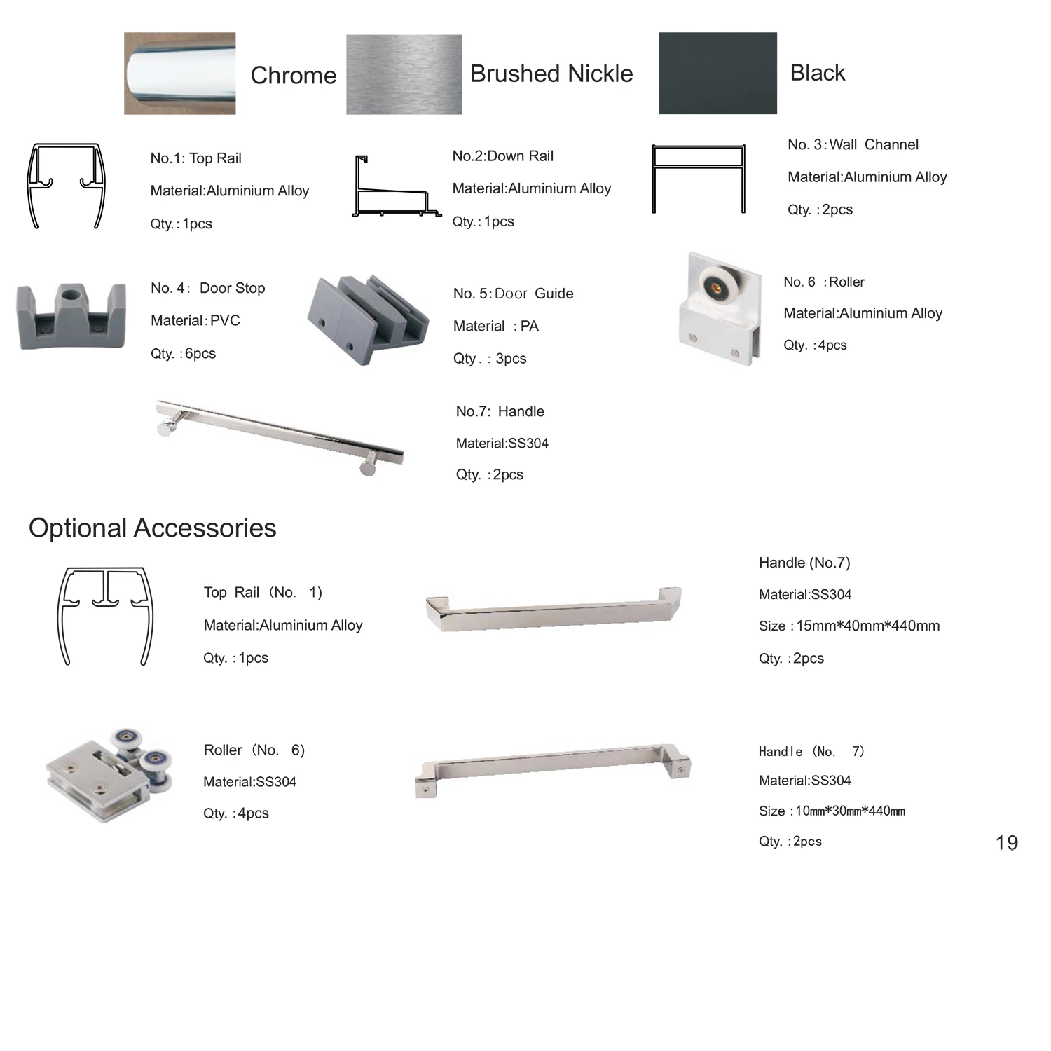 Bypass Sliding Aluminum Alloy Shower Screens Sydney with SS304 Handle