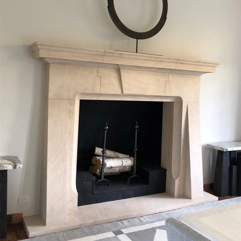 French Limestone Contemporary Italian Tuscan Carving Fireplace