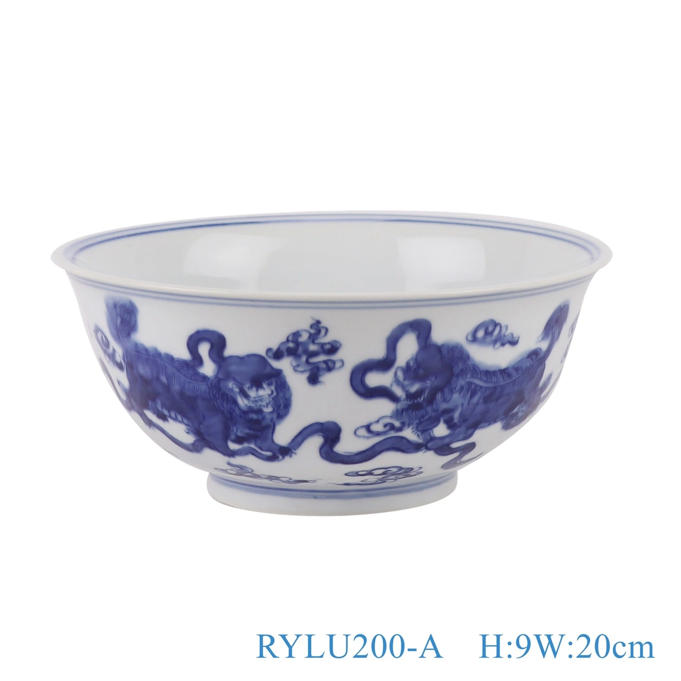 Porcelain Lion Crane Bird, Lotus Peony Flower Landscape Ceramic Bowl Blue and White Round Planter