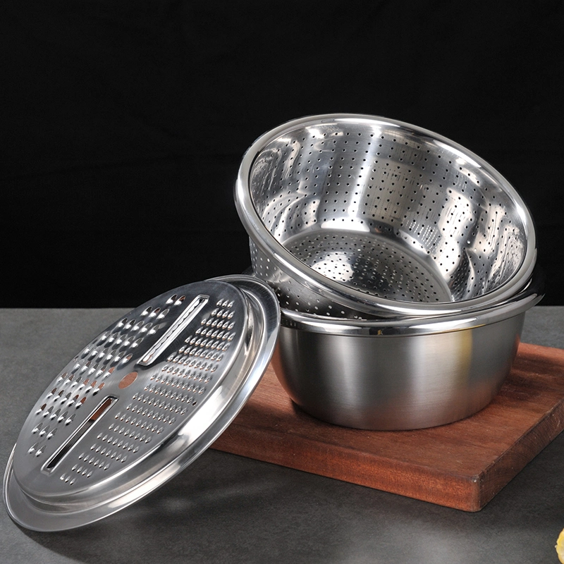 Multi-Functional 3PCS Stainless Steel Strainer Wet Basket with Grater Vegetable Colanders