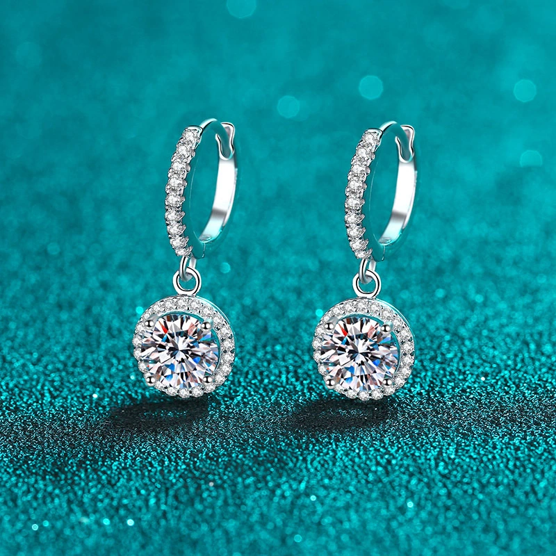 925 Sterling Silver Pendientes para mujeres Moissanite anillo de oreja redonda hebilla PT950 Pendientes de Oro Joyas