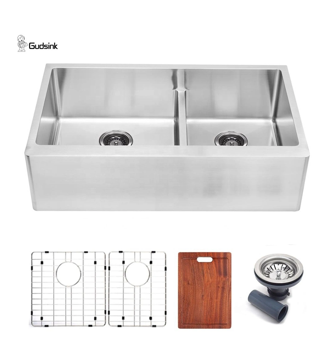 Gudsink High-Quality Farm House Handmade Sink Double Bowl 304 Stainless Steel