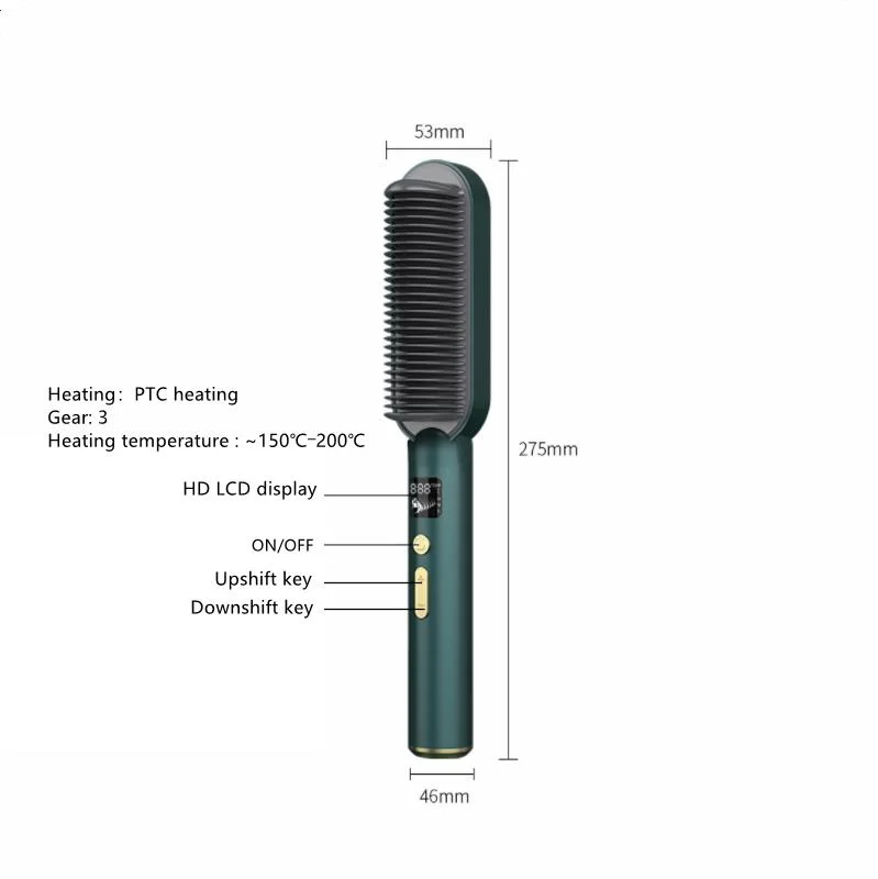 2022 ion negativo PTC de cerámica plana de hierro caliente eléctrico 2 En 1 peine de pelo y cepillo para rizador