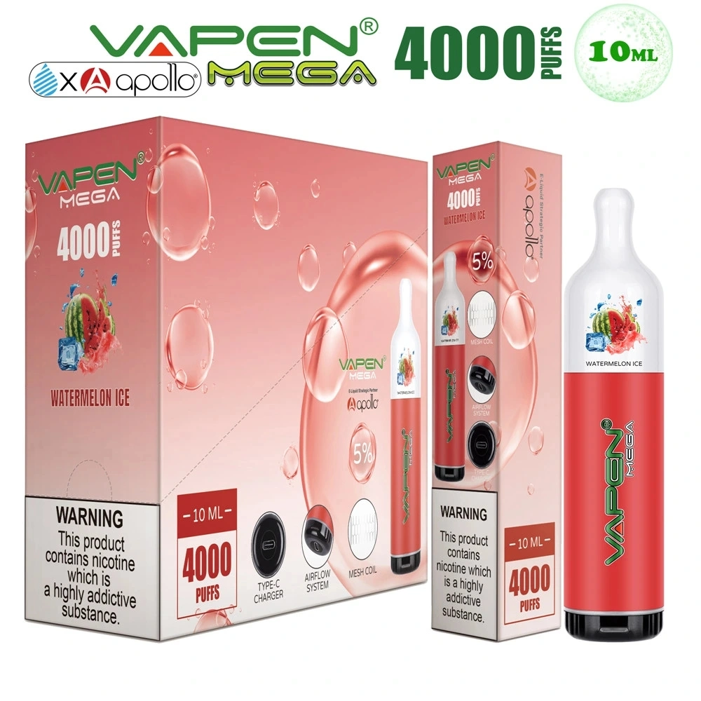 Original Vapen Mega 4000puffs 10ml Pre-Filled Mesh Coil Chargeable Airflow Disposable/Chargeable E Cigarette Vape Pen Vaporizer