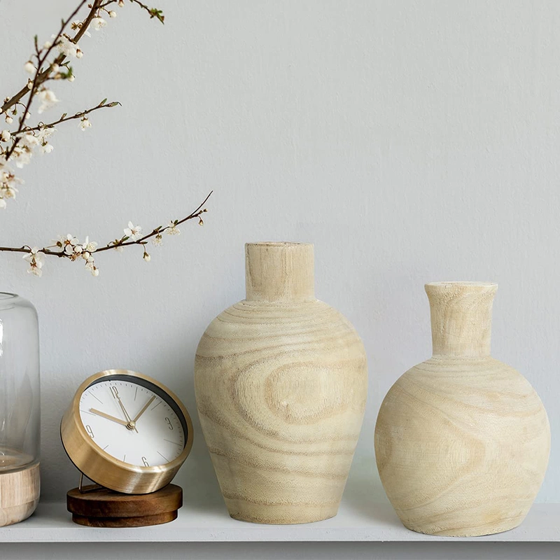 Ensemble de vases en bois, vases de ferme, vase boho pour décorations de salon.