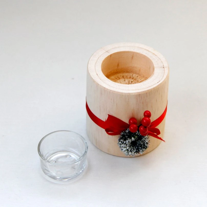 Artículos de decoración de Navidad Artesanía hecha a mano Regalo vela ligera de té de madera Soporte Portavelas de madera natural