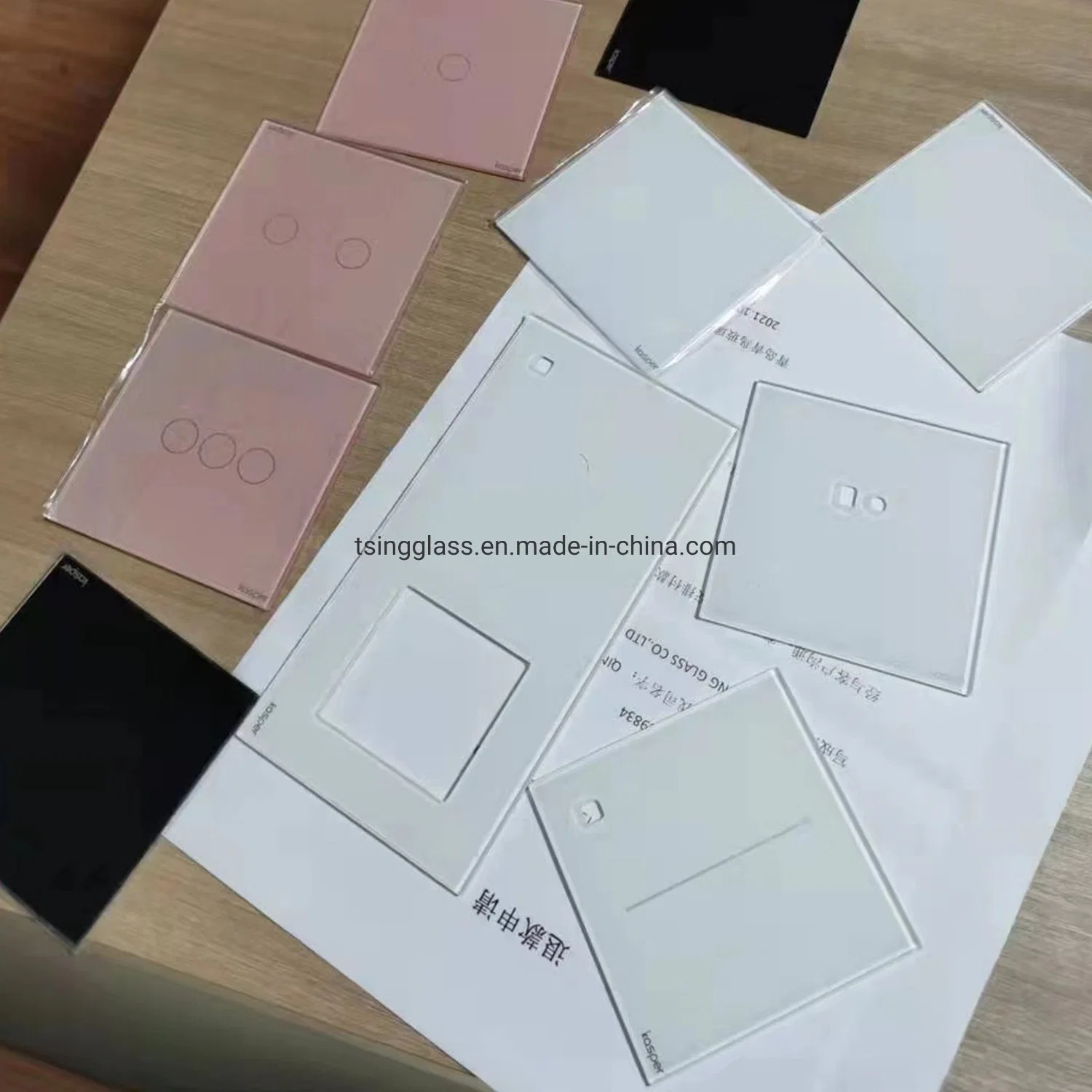 3&4 mm OEM Electrical Tempered Glass Beveled Edges Bronze Pink Mirror Frosted Glass Switch Panel