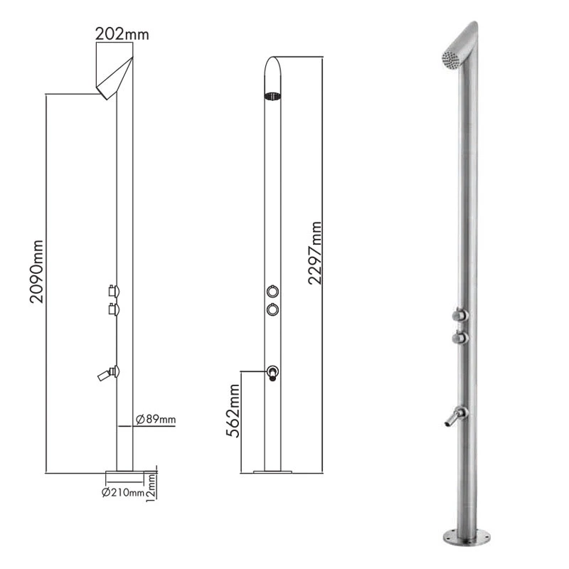 Black and Sliver Color Garden Pool Sunny Solar Outdoor Shower Column for Swimming Pool and Garden