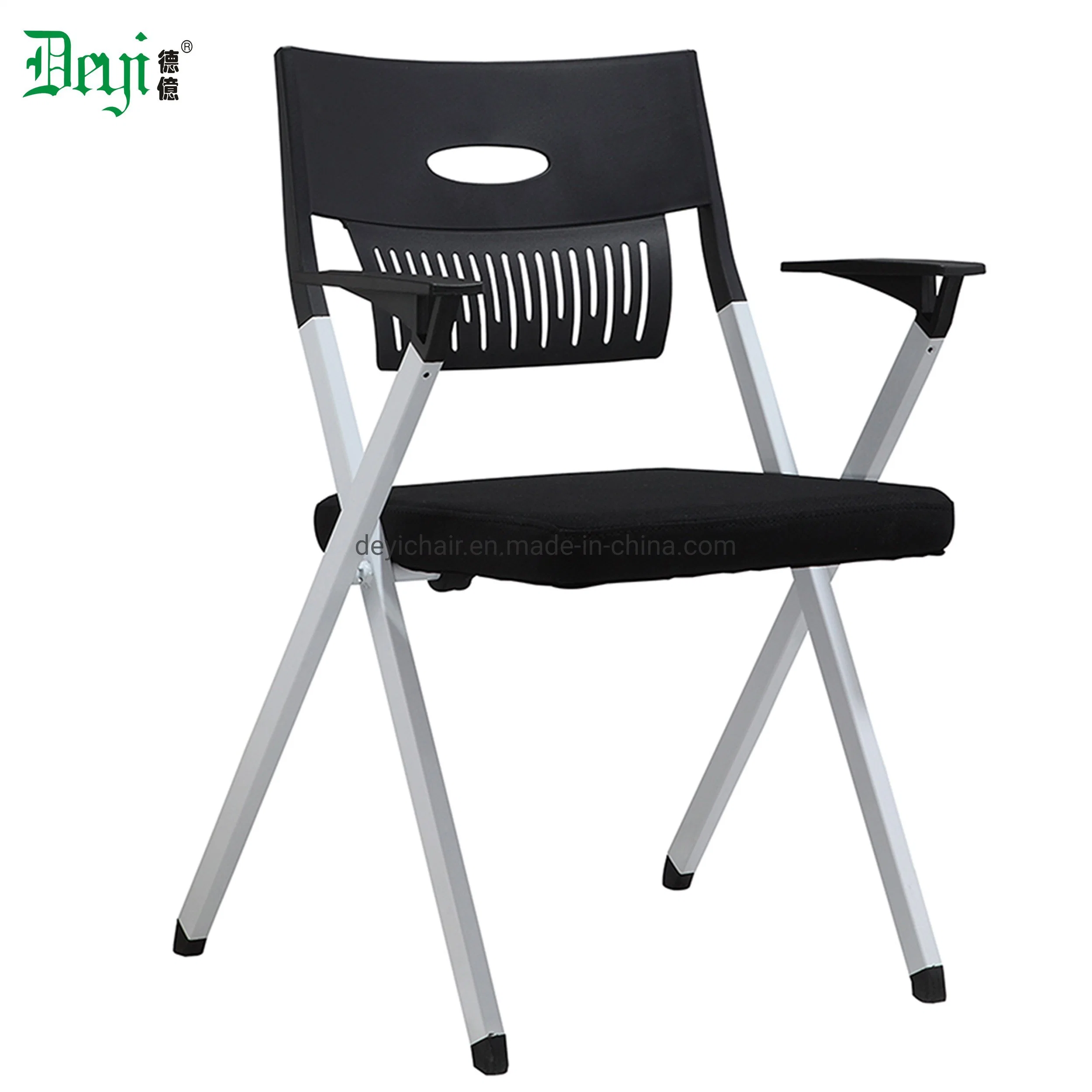 Sliver Color Frame Foldable Plastic Back Seat Cover with Table 25mm Tube 1.8mm Thickness Conference Room Office Chair