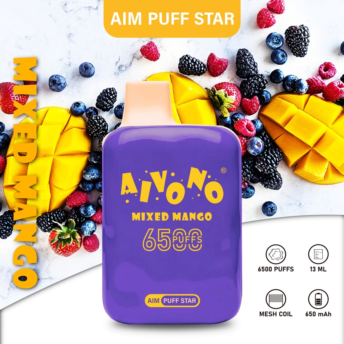 All Flavors Available Aivono Disposable Vaporizer Pod Aim Puff Star 6500 Puffs Good Quality Type-C Charge