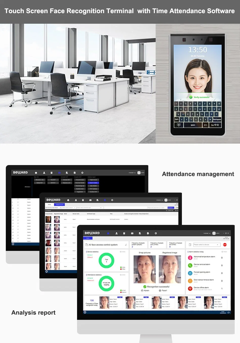 Biometric 5 Inch Touchscreen Face Recognition Terminal with RFID and Fingerprint Access