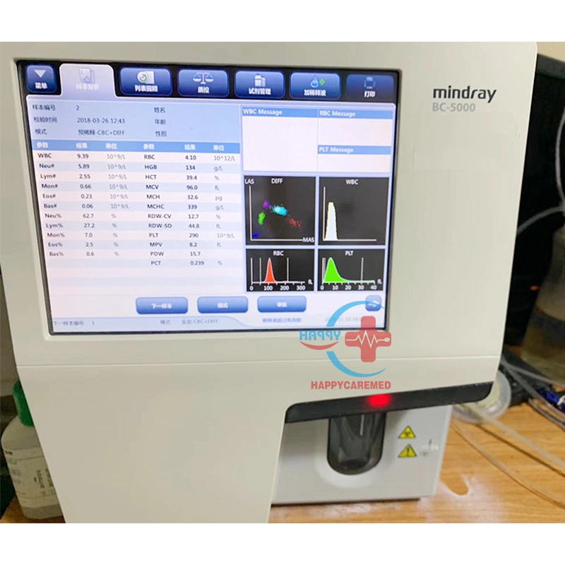 Utilizados laboratórios clínicos Mindray Bc-5000 Analisador de Hematologia automática 5 Partes 5 Dif Analisador de Hematologia Analisador de sangue arterial