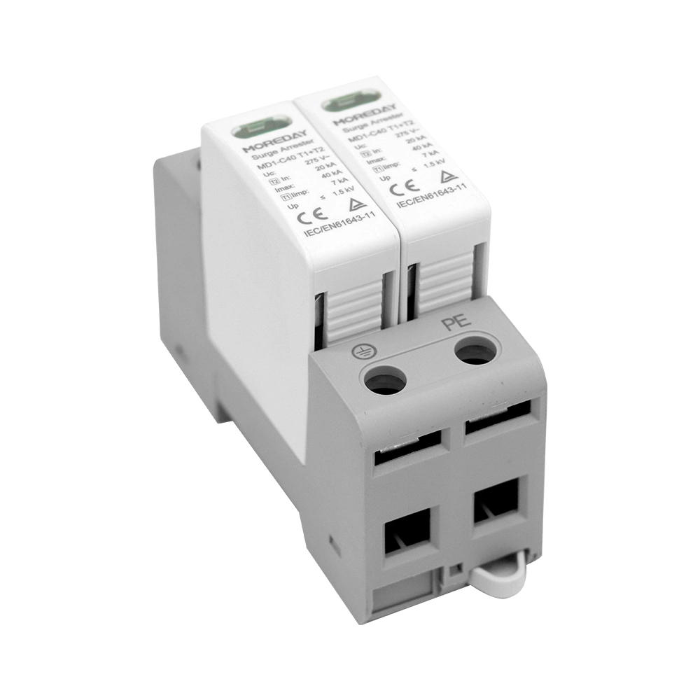 Conexión L-N/PE de alta calidad clase I+II, B+C, T1+ T2 Iimp 2pole/2p 40kA 275V dispositivo protector contra transitorios ac SPD