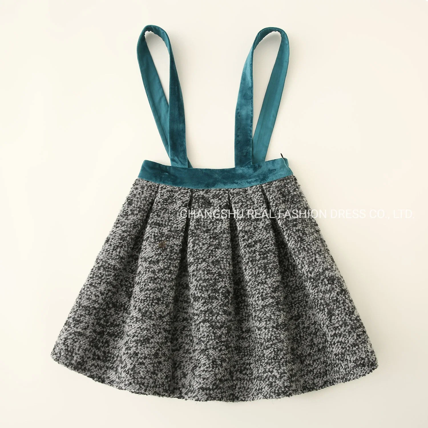 Girl Kids Grey Skirt Clothes with Blue Velour Shoulder Straps and Waistband with Zipper