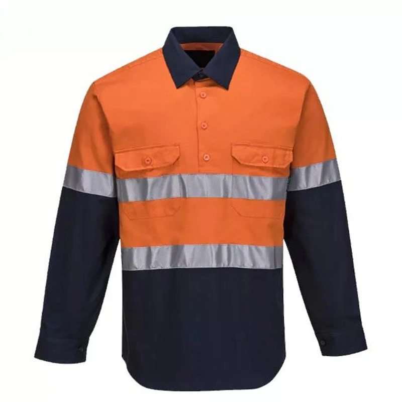 Work Shirt Men's Button Down Uniform High Vis Visibility Orange Shirt Workwear